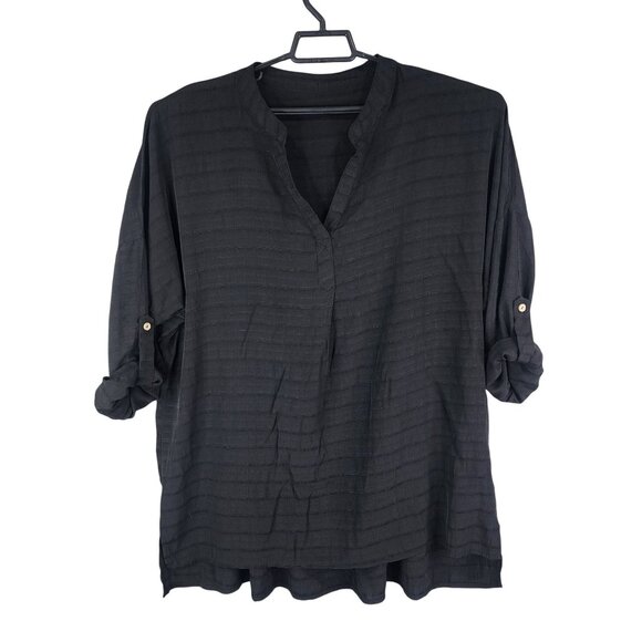 Womens Black Blouse Top Button Up Roll Tab Sleeve Viscose & Polyester Size 2XL - Picture 1 of 9